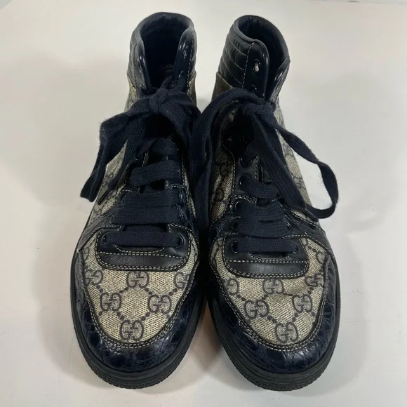 Gucci High Top Blue Croc Leather Monogram GG Canvas Sneakers Eu 36 US 6 - Picture 7 of 11